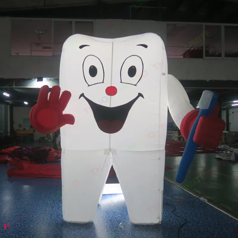 6m 20ft lång jätte Uppblåsbar tand med tandborste LED Light White Dental Man Balloon för tandläkare reklamfrämjande