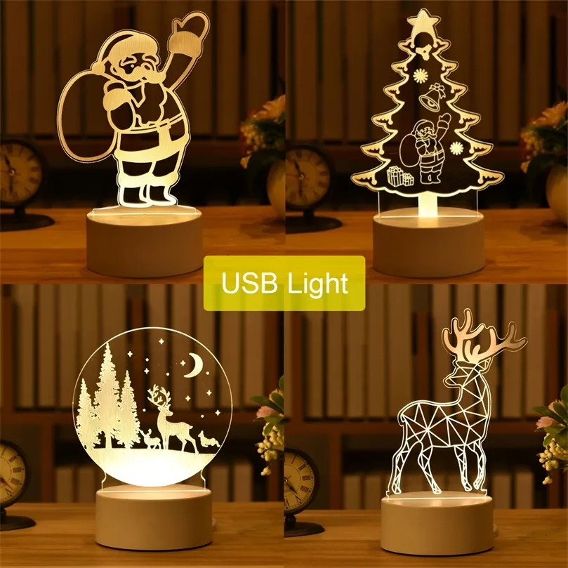 Украшение вечеринки Акрил USB Night Light Рождественские украшения для домашних деревьев, рождественские 3 -й рождественский подарок Navidad Год домашнего декора Гарленда 220908