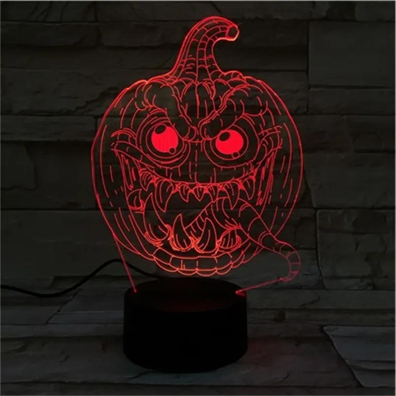 Halloween Toys Pumpkin 3D Acr￭lico L￢mpada de mesa Halloween Decora￧￣o do feriado Touch Controle remoto LED LED Ilus￣o Night Light Hologram Lamp 220908