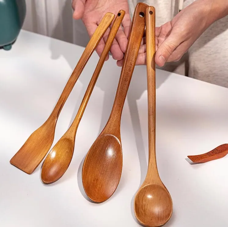 Wooden Spoon Spatula Long Handle Cooking Soup Spoons Wood Butter Cheese Shovel Kitchen Tip Spoon Non-stick Pan Tableware