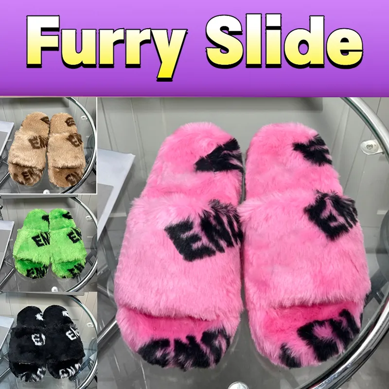 Дизайнерские тапочки Allover логотип Furry Slide Sandal