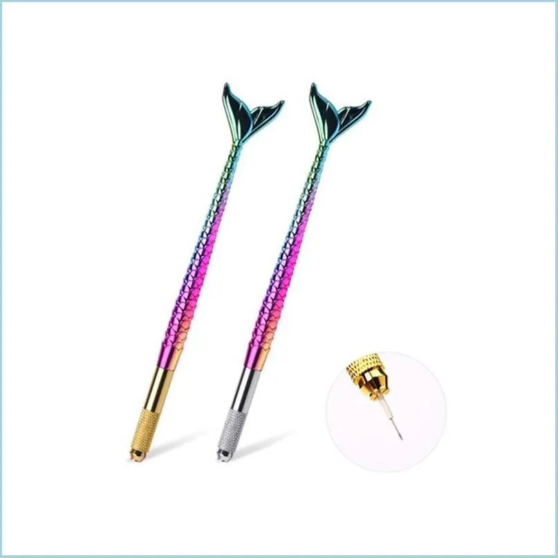 Permanente make-upmachines Mermaid Round Naald Lock-Pin Tattoo Pen Apparaat Handmatig permanente make-up geborduurde wenkbrauw Tebori Microbla Dhmai