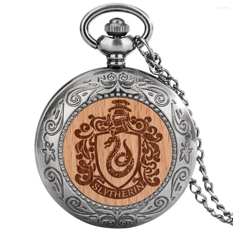 Montres De Poche Mode Hommes Femmes Montre À Quartz Serpent En Forme De Hêtre Petite Pièce De Bois Mince Chaîne Chiffre Arabe Cadran Rétro Pendentif Collier