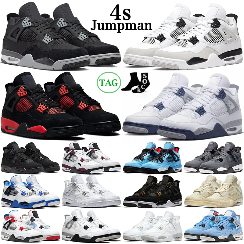 Jumpman 4 4S Mens Basketball Shoes Military Black Cat Canvas White Oreo Red Thunder Sail University Blue Bred Bred Jack Men Women Sports Sneakers Sneakers