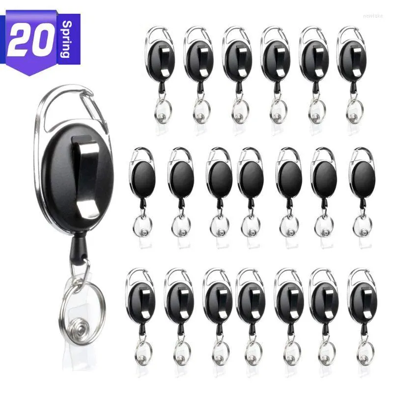 Keychains 20 Large Pack Black Retractable Badge ID Card Holders Keyring With Carabiner Reel Clips Keychain Fashion Jewelry Unisex