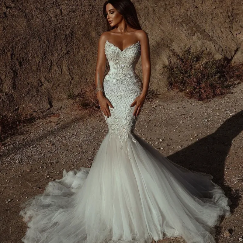 Handmade Off Shoulder Strappy Mermaid Wedding Dress With Tulle Lace Applique Beaded Crystals And Plus Size Option From Weddingpromgirl 357.43 DHgate.Com