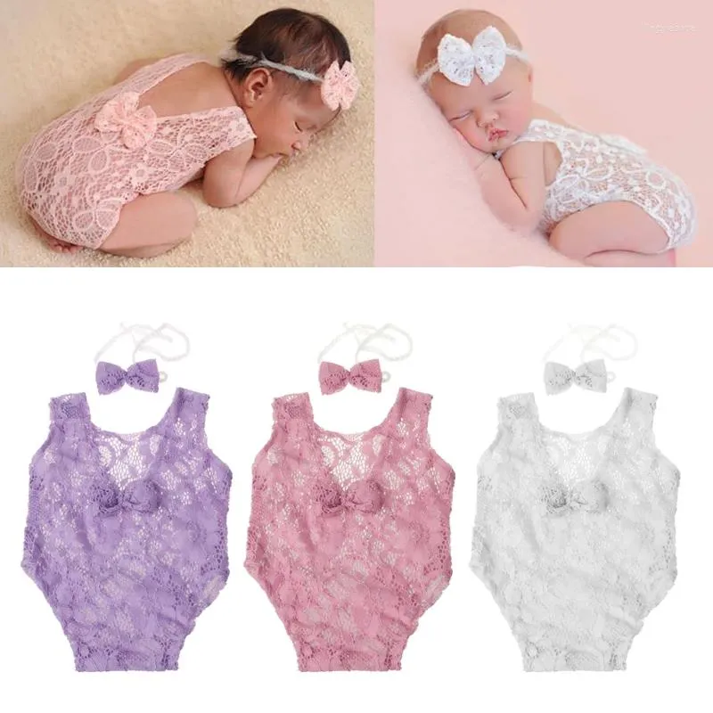 Set di abbigliamento Punzioni pografiche per bambini senza schienale a pizzo bowknot cavo outfit da ragazze nato