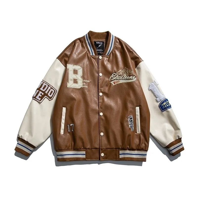 Herrjackor Herr Varsity PU-läder basebolljacka Herr Kvinnor Vintage Broderi Brev Patchwork Collegerockar Hip Hop Bomber Coat Unisex 220908