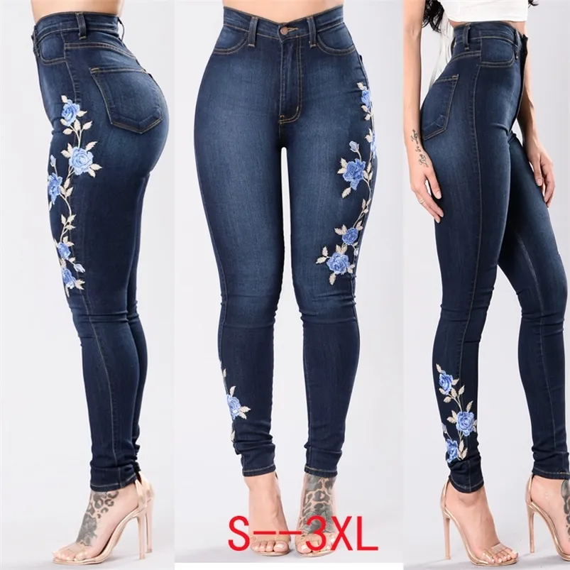 Jeans femininos bordados com cintura alta jeans feminino calça lápis Modelos de pés calças 220908