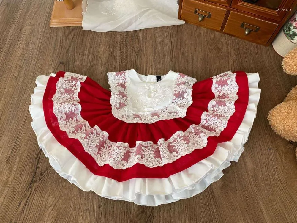 Fille robe bébé Noël halloween tissu rouge dentelle sans manches vintage espagnol lolita princesse robe robe d'anniversaire