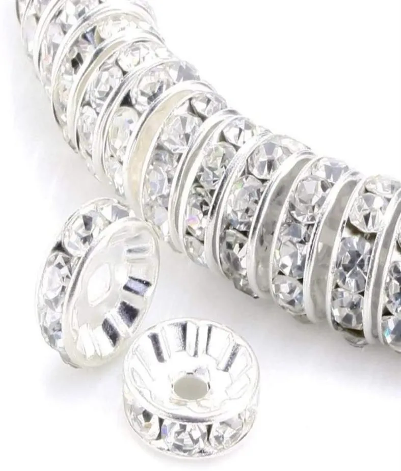 مكونات Tsunshine 100pcs Rondelle Spacer Crystal Charms Beads Silver Plated Czech Rhinestone Bead for Jewelry Making DIY