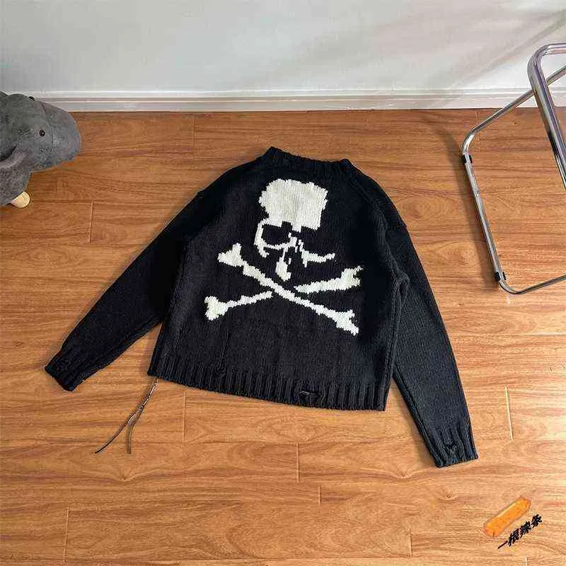 Мужские свитера Лучшее качество Mastermind World Sweater Men 1 1 Broken Hole Skeleton Skull Mastermind Япония Свитера MMJ Женские пуловеры T220906