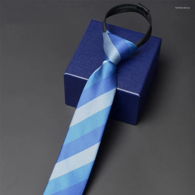Bow Ties Fashion Formal 5CM Skinny Zipper Tie Brand High Quality Men's Business Work Necktie Classical Blue Striped Neck For Men