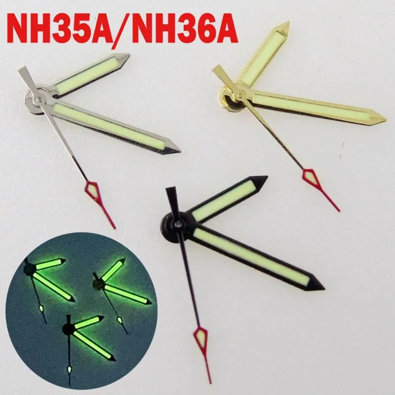 Kits de réparation de montres argent/noir/or mains adaptées pour NH35 NH36 4R36 7S36 7002 7009 mouvement vert pointeur lumineux pièces de rechange