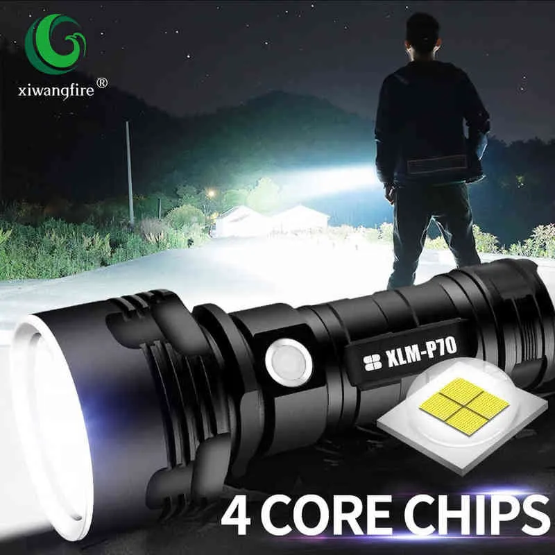 Super potężna latarka LED L2 XHP50 Taktyczna pochodni USB ładowna lampa wodoodporna Lampa Ultra Bright Lantern Camping J220713