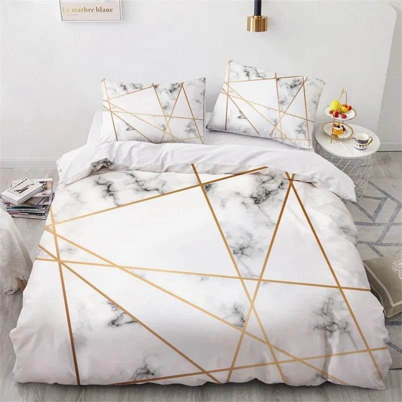 Bedding sets Simple Bedding Sets 3D Marbling Duvet Quilt Cover Set Comforter Bed Linen Pillowcase King Queen Full Double Single Home Textile 220908