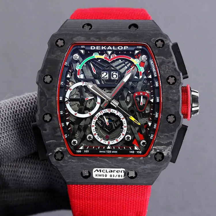 Designer Luxury Watches Richa Milles Red Devil Black Technology Carbon Fiber Wate Wine Barrel Multifunktionella R Mekaniska män är den dyraste RM011