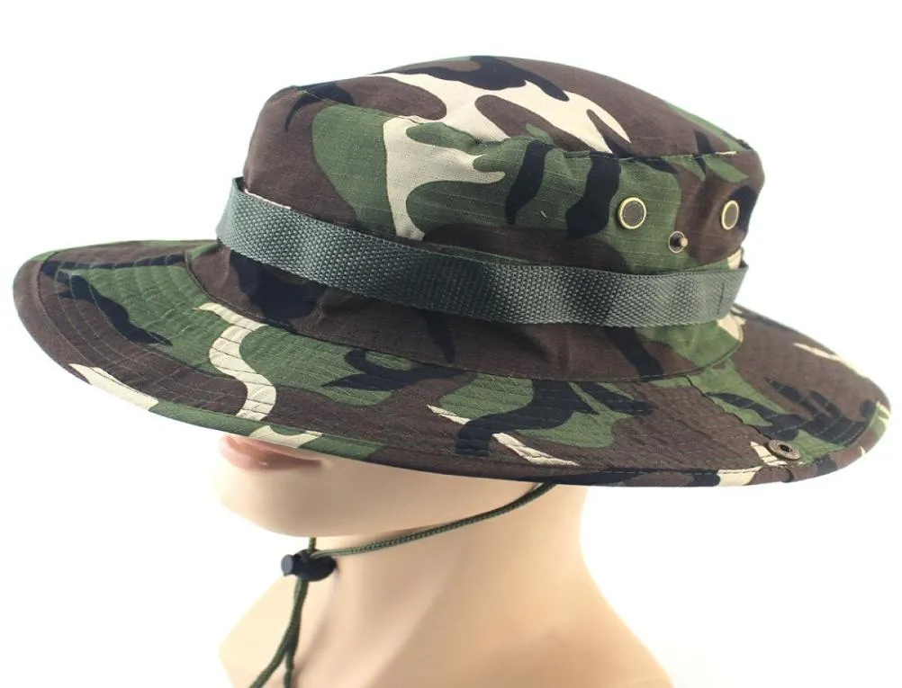 2017 New Men Camouflage 인쇄 버킷 모자 넓은 챙 장군 모자 Chin st