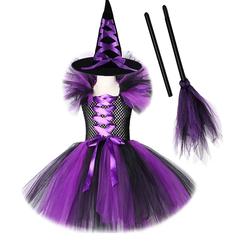 Ocas￵es especiais Vestido de bruxa tutu para meninas Trajes de Halloween Carnival para crian￧as roupas de cosplay