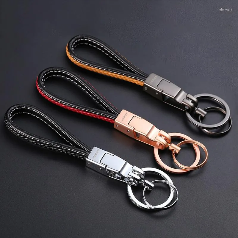 Keychains Jobon luxe auto sleutelhanger vrouwen mannen op maat gemaakte lederen sleutelringhouder tas hanger hoogwaardige sieradencadeaus voor