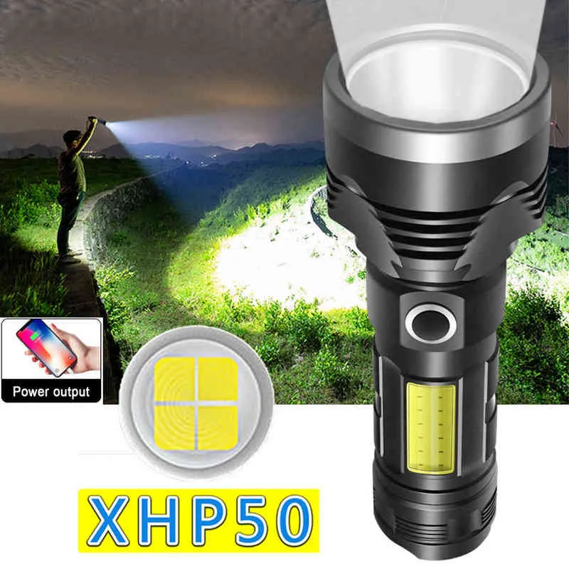 Portable zaklamp Nieuwe P50 zaklamp USB oplaadbare flash light cob led multifunctionele zaklamp met power bank J220713