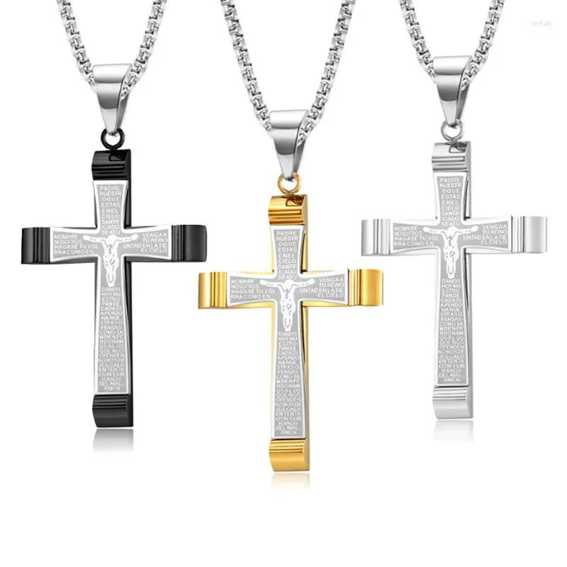 Colliers de pendentif 316l Collier de croix en acier inoxydable pour Jésus pour mâle Collier de vers de la Bible chrétien Hombre Wholesale