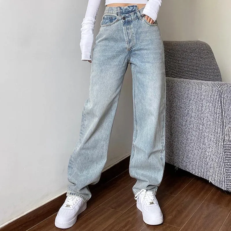 Jeans da donna Mom Baggay Pantaloni dritti a vita alta Donna 2023 Pantaloni larghi non definiti casual bianchi neri alla moda