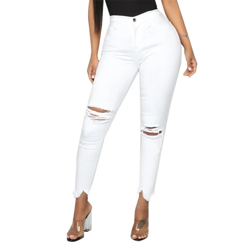 Jeans pour femmes blanc déchiré trou Denim pantalon pour femmes Skinny Long Jeans grande taille S-3XL pantalon extensible taille haute noir femme Jeans 220908