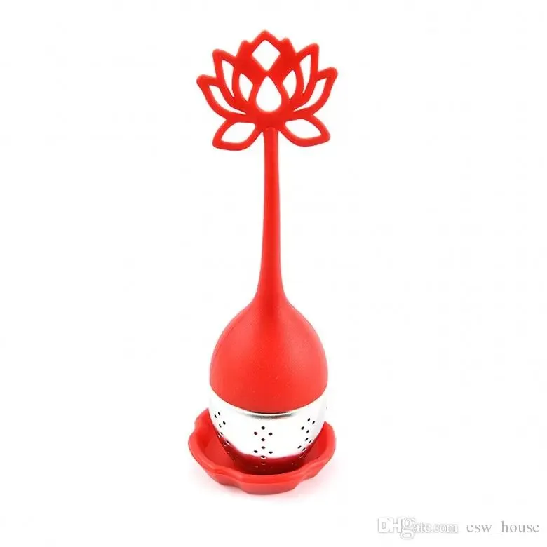 Lotus Shaped Tea Tools Strainer Silicone Handle Stainless Steel Tea Infuser for Loose Teas Leaf or Herbal