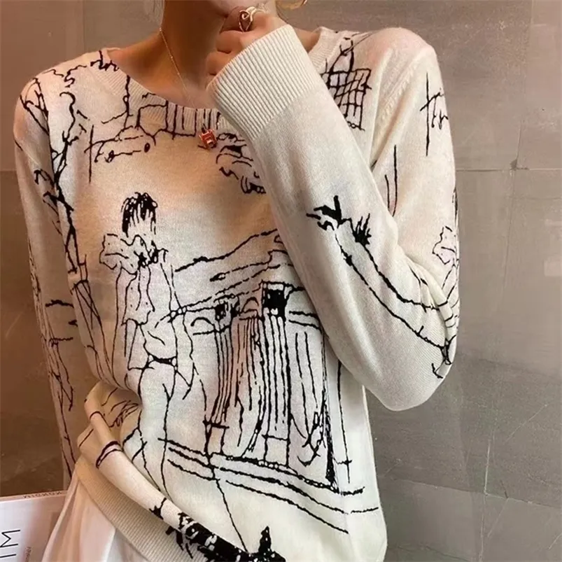 Maglietta da donna Fine imitazione lana lavorata a maglia Top a maniche corte Graffiti Digital Jacquard Pullover Maglione da donna 22 Estate Trendy 220907