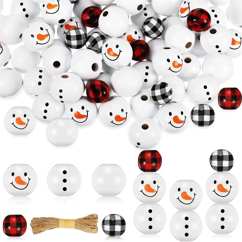 Outras festa de evento Supplies Christmas Wooden Bead Snowman Winter Wooden Bead Craft Loose com barbante para inverno Christmas DIY Garland Decor 220908