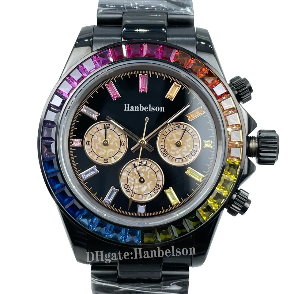 Męskie zegarek Data Automatyczna mechaniczna szafir szklana szklana tęczowa Rainbow Diamond Watches Black Stael Stael Stal 40 mm Businesswatch Montre de Luxe