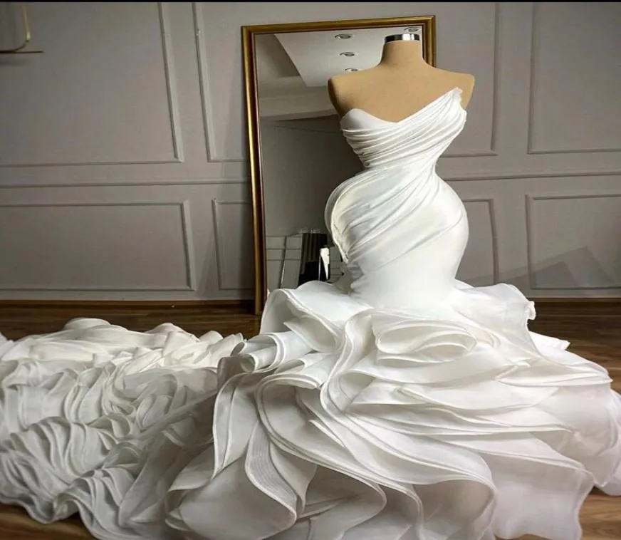 로브 드 마리에 인어 웨딩 드레스 2021 연인 오간자 대성당 tr
