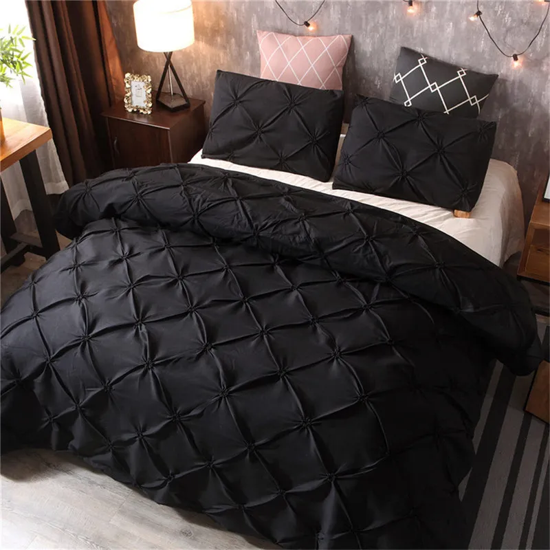 Set di biancheria da letto Luxury Pinch Pleat Set di piumini neri Copripiumino in lino Queen King Size vestiti 220908