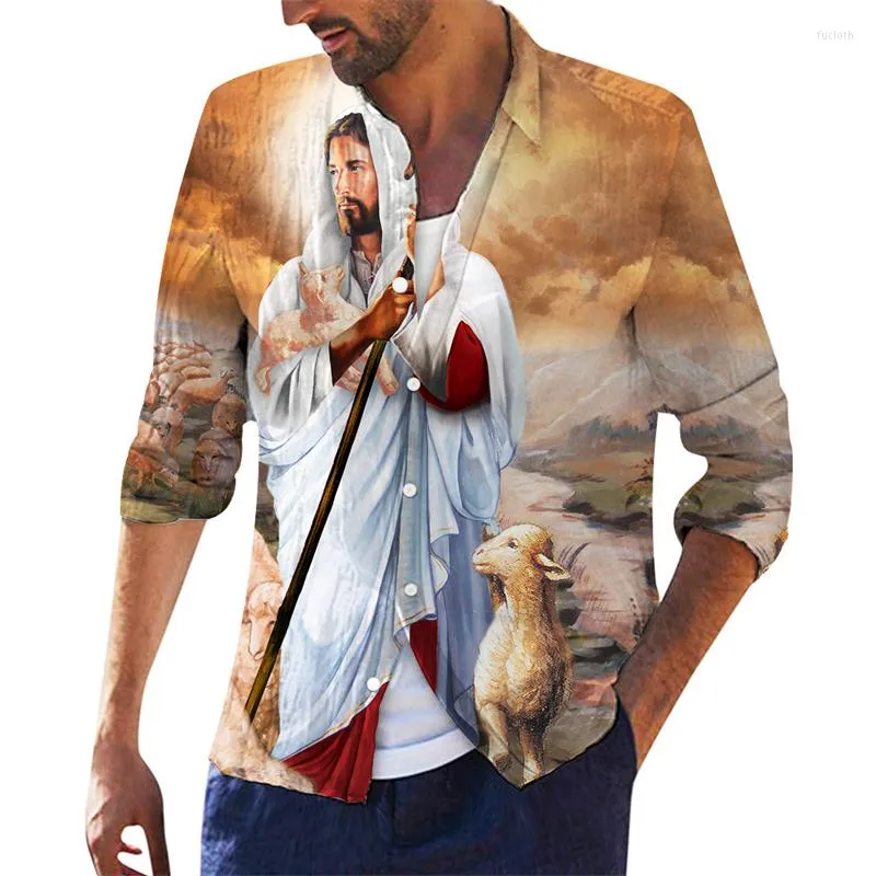 Camisas casuais masculinas Camisa Havaiana de Men e Mulheres Jesus Jesus impressão de manga longa Top 5xl Summer 2022