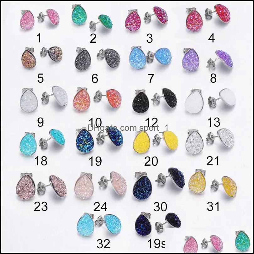 Stud Waterdrop roestvrijstalen stedenhars druzy drusy oorbellen handgemaakt voor vrouwelijke sieraden mannen drop levering 2021 dhseller2010 dhwz3