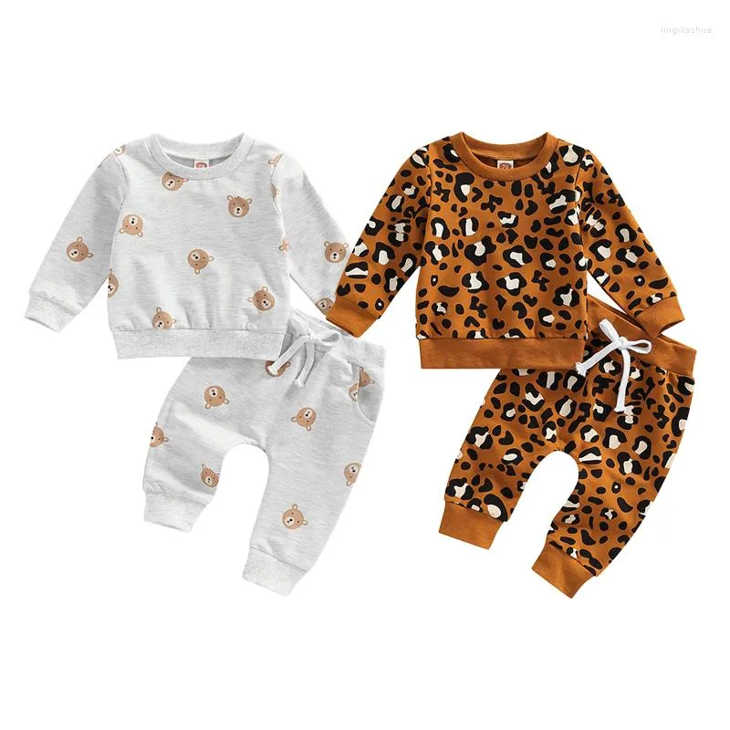 Roupas conjuntos de moda criança bebê menino menina de outono conjunto de roupas infantis urso/leopardo calças calças 2pcs roupas de roupas