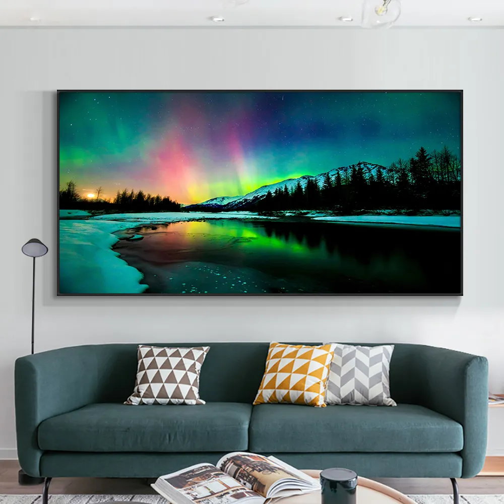 Pintando abstrato aurora cenário paisagem pintura a óleo reproduções em pôsteres de tela e impressão imagem de parede para sala de estar
