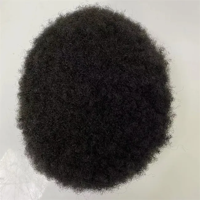 Pièce de cheveux humains vierges brésiliens Afro-Américains 4mm Afro Kinky Curl Mono Toupee Couleur noire 3 # Unités de dentelle pour hommes noirs 6x8 6x9 7x9 7x10 8x10