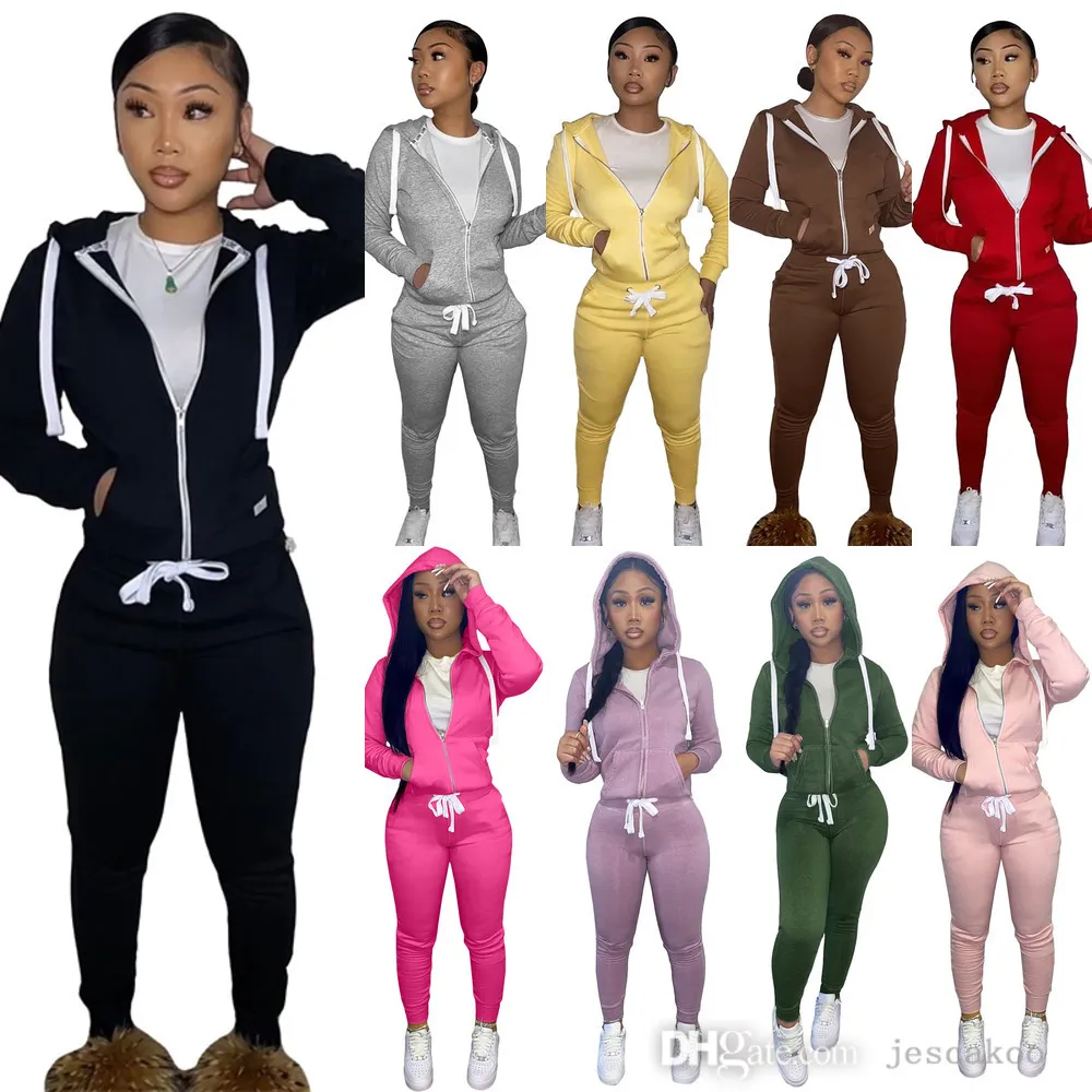 2022 automne hiver femmes survêtements survêtement fermeture éclair à capuche deux pièces ensemble pull en peluche pantalons de survêtement Jogging costume