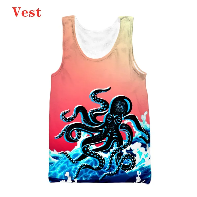 Kvinntankar Camis S-6xl Ny stor storlek Rund krage ärmlös Vest 3D-tryckt t-shirt Summer Kraken Octopus Sleeve Top