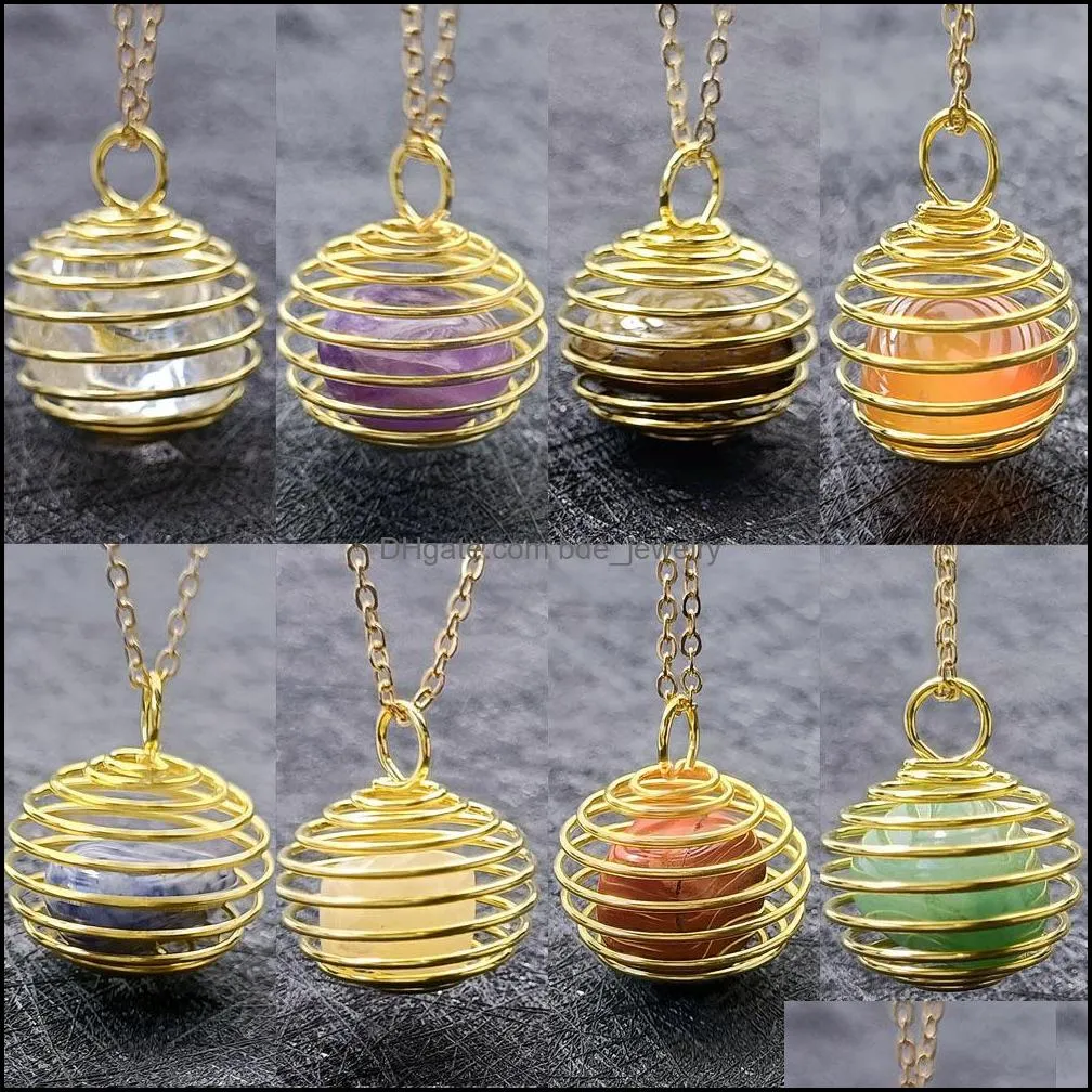 Pendant Necklaces Chakra Irregar Natural Stone Pendant Gold Wire Hold Amethysts Crystal Quartz Pendants Necklace Jewelry Dhseller2010 Dhj4P