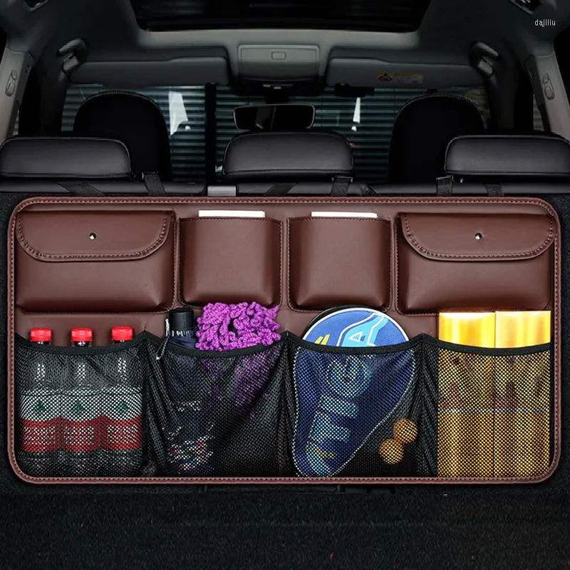 Car Organizer PU Leather Rear Seat Back Storage Bag Auto Backseat Net In The Trunk Stowing Tidying Interior Accessories Supplie