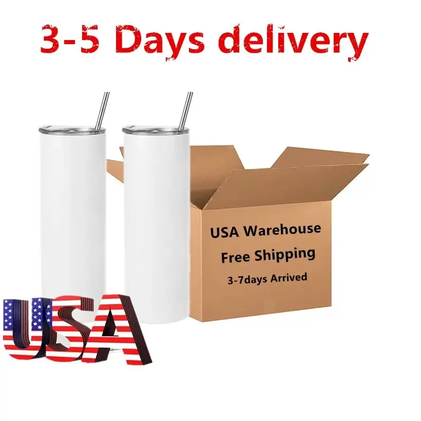 USA Warehouse 20 Oz Sublimationタンブラーステンレス鋼二重壁断熱コーヒーマグホワイトストレートブランク在庫GJ02