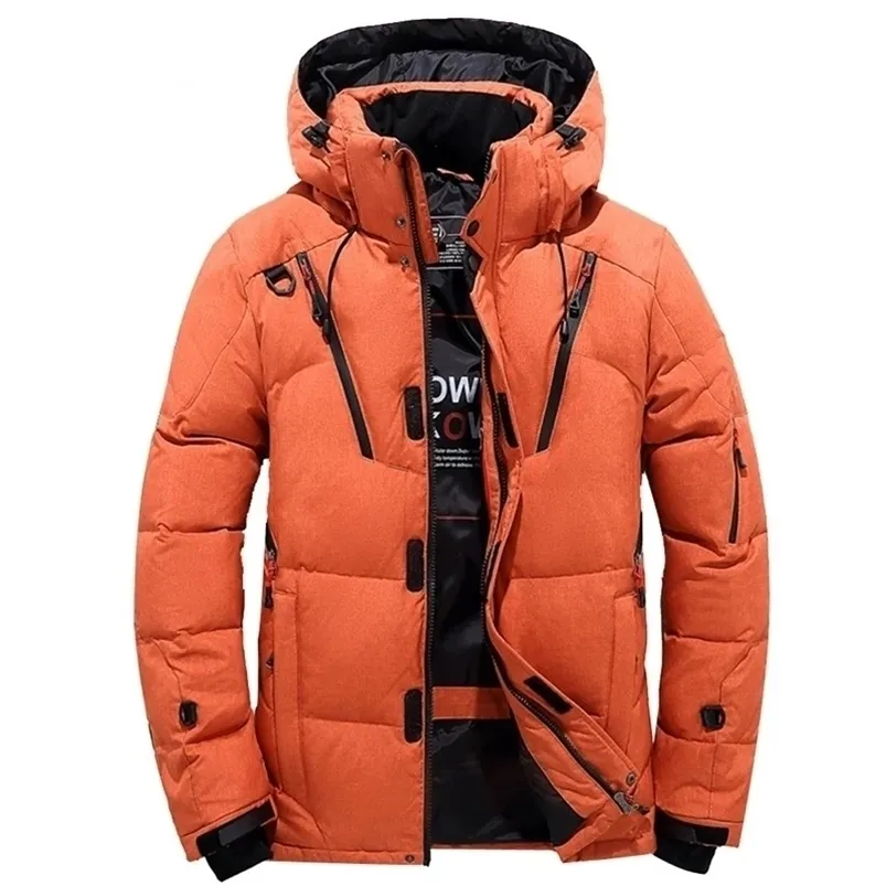 Homens para baixo parkas inverno jaqueta de neve homens casual grosso quente com capuz casacos multibolso pato branco blusão jaquetas casaco 220907