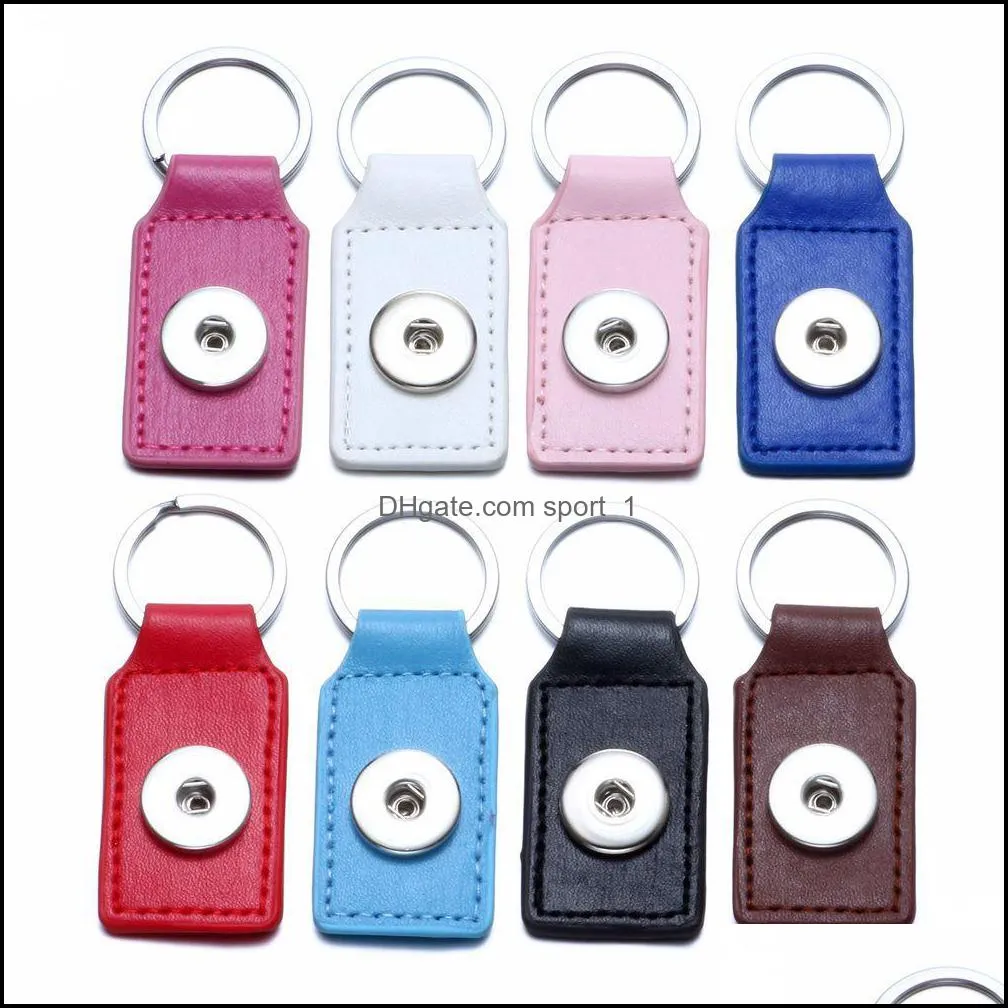 Nyckelringar Noosa Square Colorf Pu Leather Snap Keychains Simple Fit DIY 18mm knappar unisex bilv￤ska nyckelringar grossist f dhseller2010 dhuha