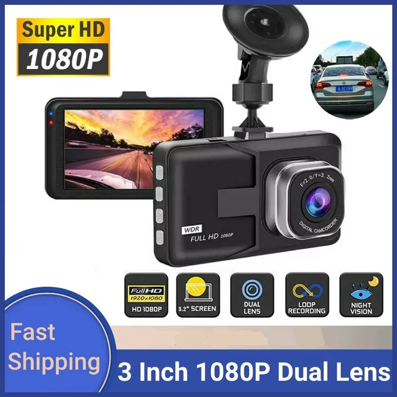 3 pouces 1080P double objectif voiture DVR caméra enregistreur vidéo Cycle enregistrement enregistreurs Vision nocturne grand Angle Dashcam caméra greffier
