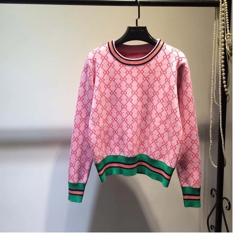 2023 Autunno e inverno Maglione lavorato a maglia allentato delle nuove donne Stile coreano Pullover a maniche lunghe Girocollo Geometric Clash Jacquard Maglione casual