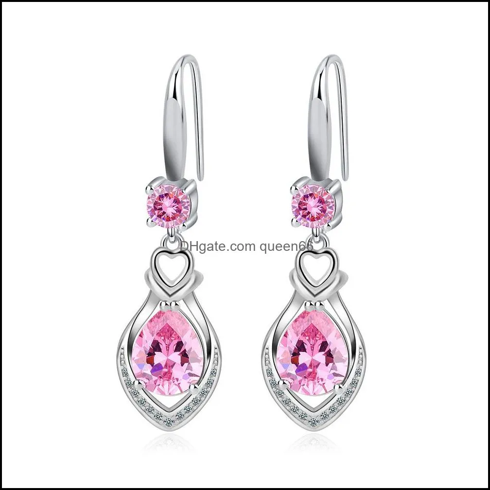 Charme S925 Timbre Sier Boucles D'oreilles Charmes Bleu Rose Blanc Zircon Boucle D'oreille Bijoux Brillant Cristal Gland Cerceaux Piercing Pour Wom Dhseller2010 Dhtgd