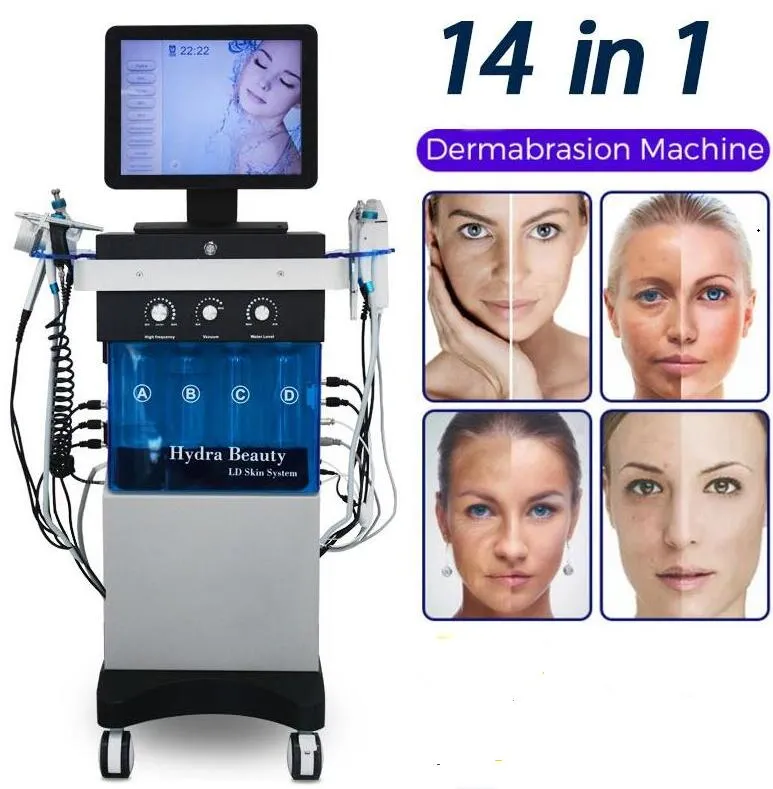 عالية الجودة آلة هيدرا الوجه جلدي تقشير الجلد تطهير الوجه علاج الموجات فوق الصوتية RF Microdermabrasion أكسجين بندقية